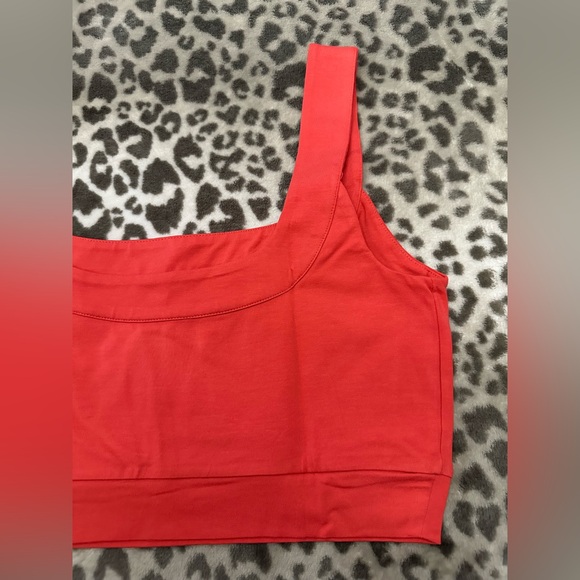 Express Body Contour Stretch Cotton Square Neck Cropped Tank Hot Coral Large - Picture 10 of 16